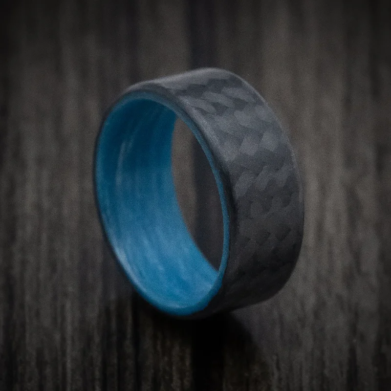 Carbon Fiber Men's Ring with Blue Glow Sleeve