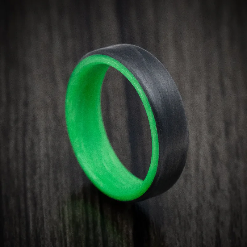 Carbon Fiber Men's Ring with Green Glow Sleeve