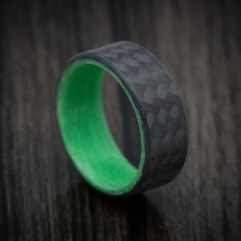 Carbon Fiber Men's Ring with Green Glow Sleeve