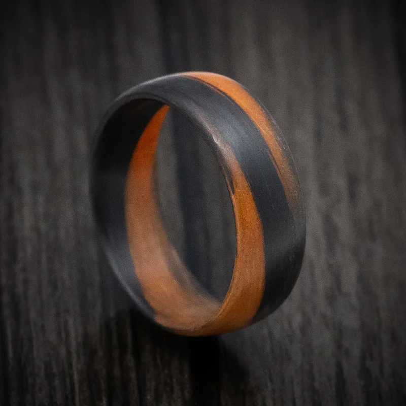 Carbon Fiber Men's Ring with Orange Glow Marbled Design