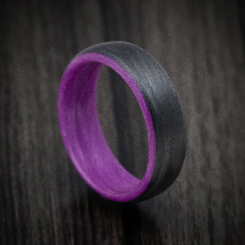 Carbon Fiber Men's Ring with Purple Glow Sleeve