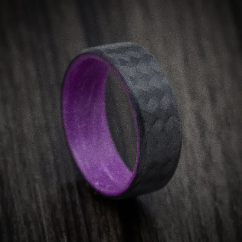 Carbon Fiber Men's Ring with Purple Glow Sleeve