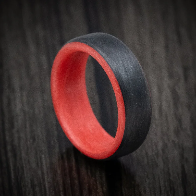 Carbon Fiber Men's Ring with Red Glow Sleeve