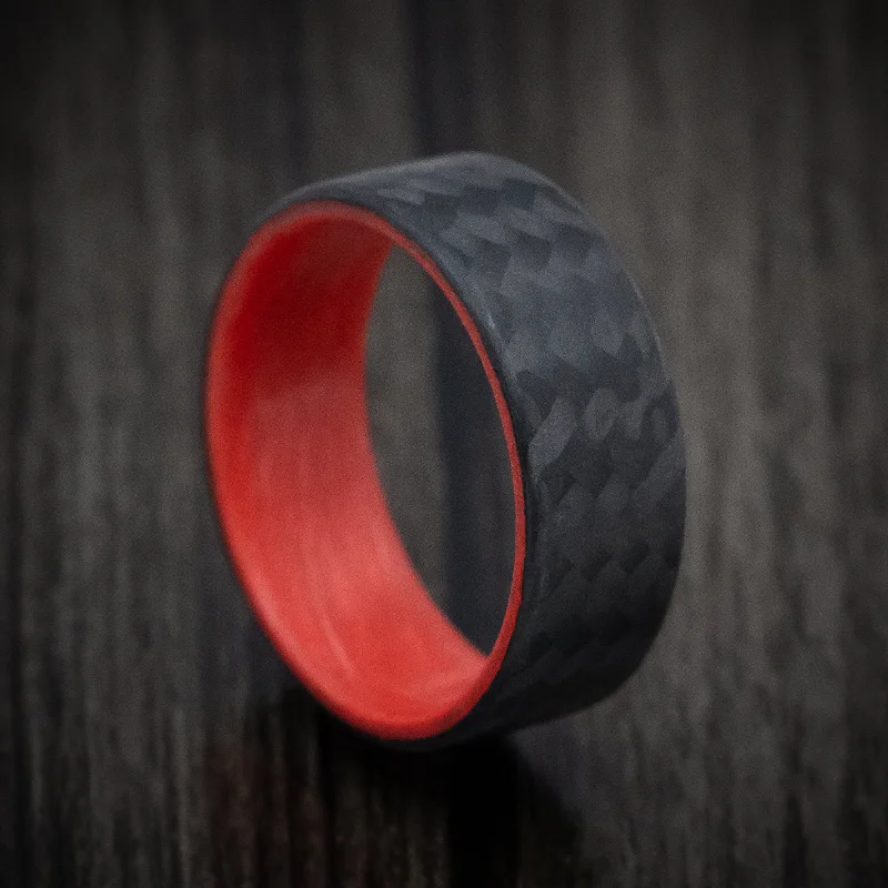 Carbon Fiber Men's Ring with Red Glow Sleeve