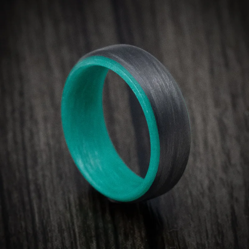 Carbon Fiber Men's Ring with Teal Glow Sleeve