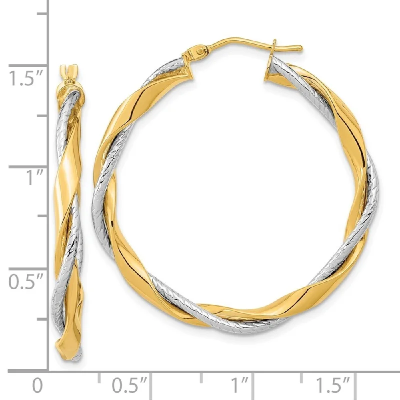 Diamond2Deal 14K Two-tone Gold Rope Twisted Hoop Earrings (L-36.5 mm, W-34.7 mm)