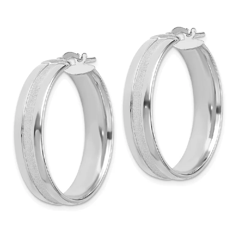 Diamond2Deal 14K White Gold 30mm Satin and Polished Hoop Earrings (L- 31.7 mm, W- 30 mm)