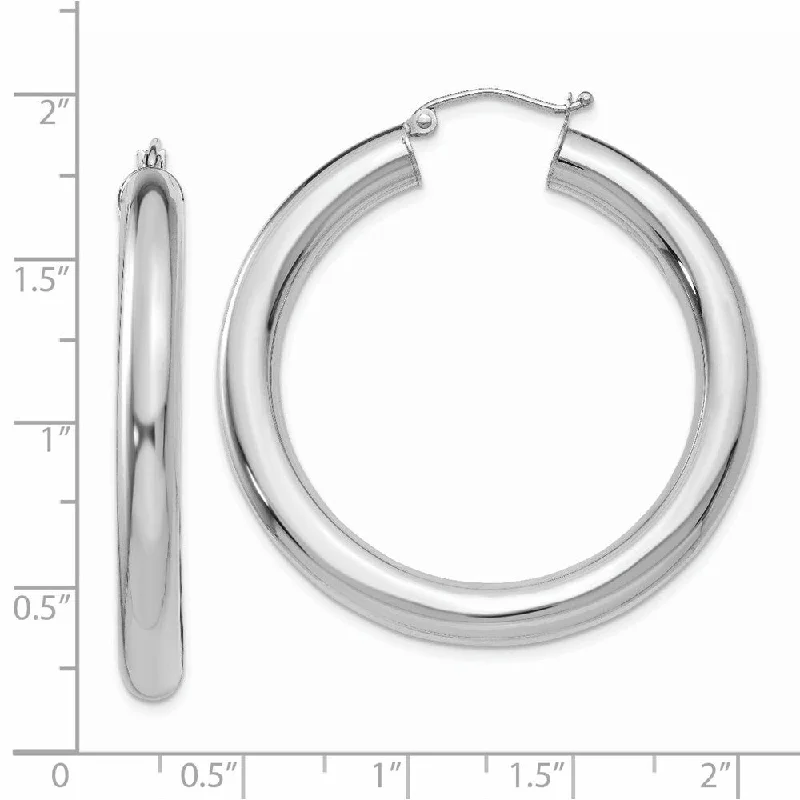 Diamond2Deal 14K White Gold Lightweight Hoop Earrings (L-40 mm, W-5 mm)