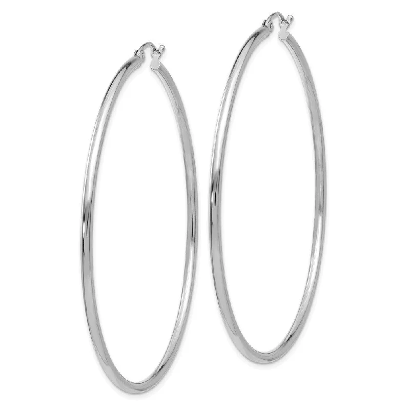 Diamond2Deal 14K White Gold Lightweight Large Hoop Earrings (L-60 mm, W-2 mm)