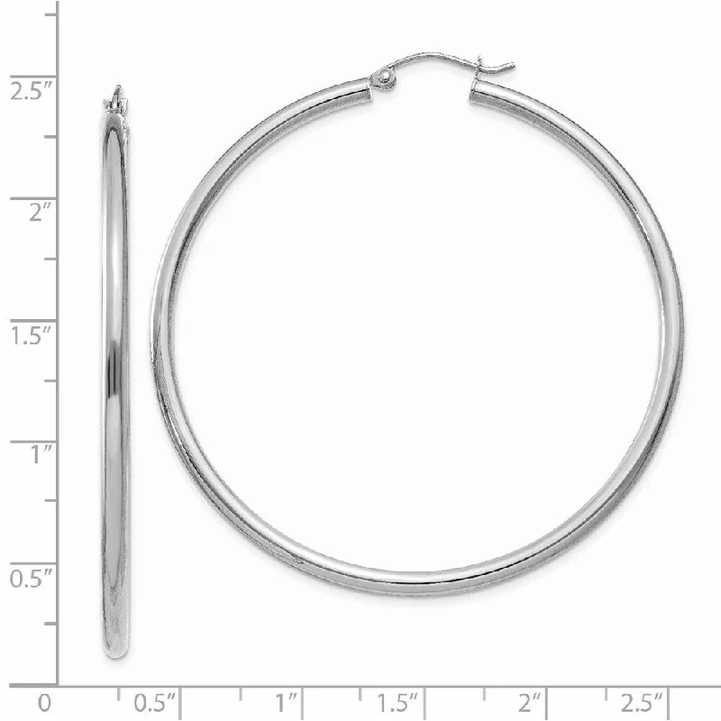 Diamond2Deal 14K White Gold Lightweight Round Hoop Earrings (L-55 mm, W-55 mm)