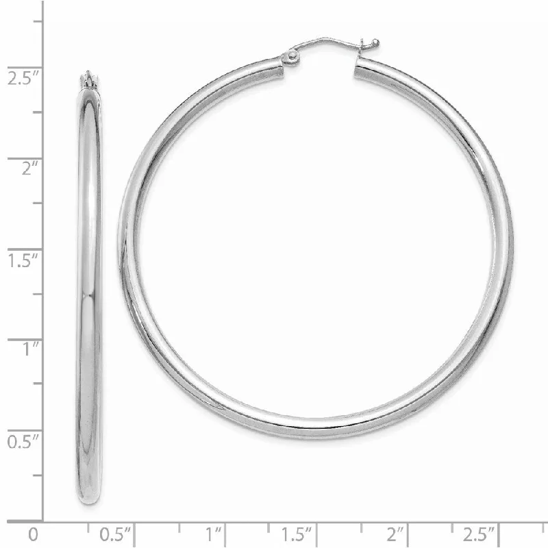 Diamond2Deal 14K White Gold Polished 3mm Lightweight Tube Hoop Earrings (L- 55 mm, W- 3 mm)