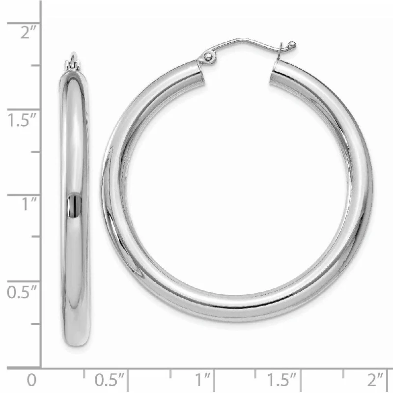 Diamond2Deal 14K White Gold Polished 4mm Lightweight Tube Hoop Earrings (L- 40 mm, W- 4 mm)