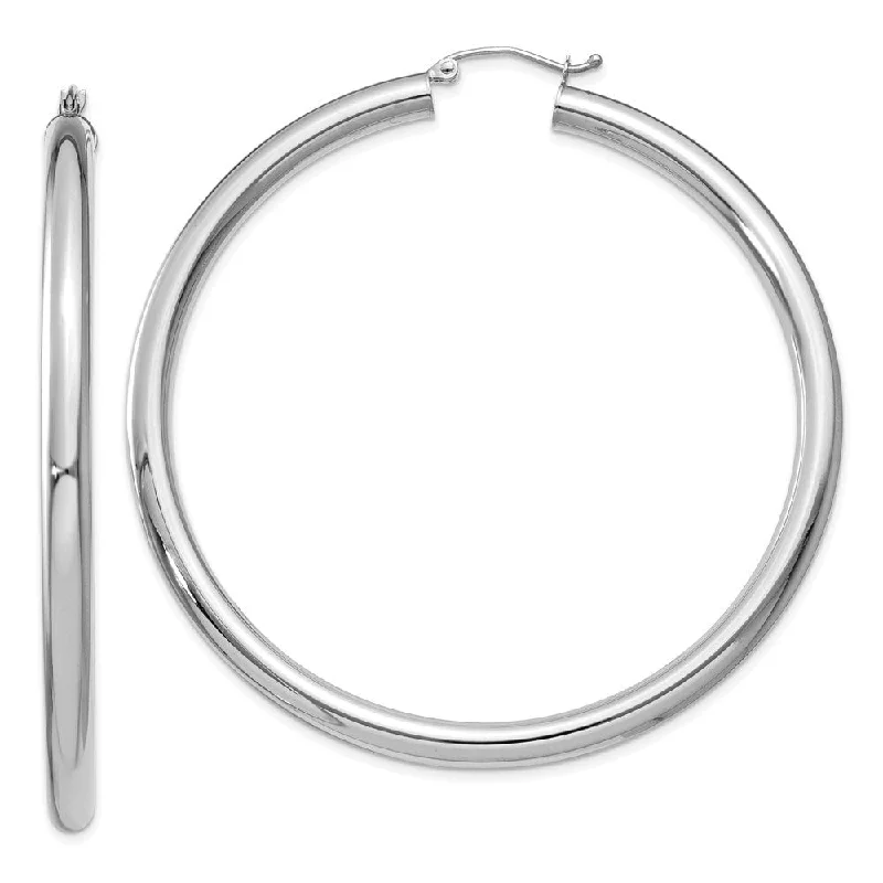 Diamond2Deal 14K White Gold Tube Round Hoop Earrings (L-60 mm, W-4 mm)