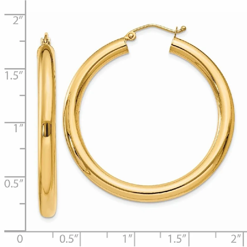 Diamond2Deal 14K Yellow Gold Polished 4mm Lightweight Tube Hoop Earrings (L- 40 mm, W- 4 mm)