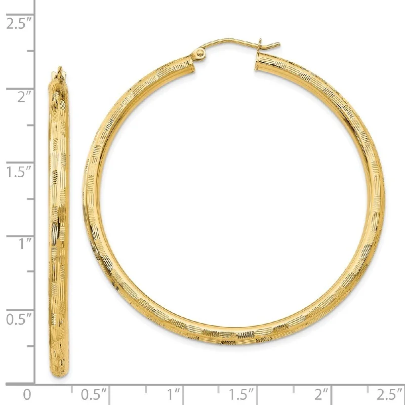 Diamond2Deal 14K Yellow Gold Textured Hoop Earrings (L-50 mm, W-3 mm)