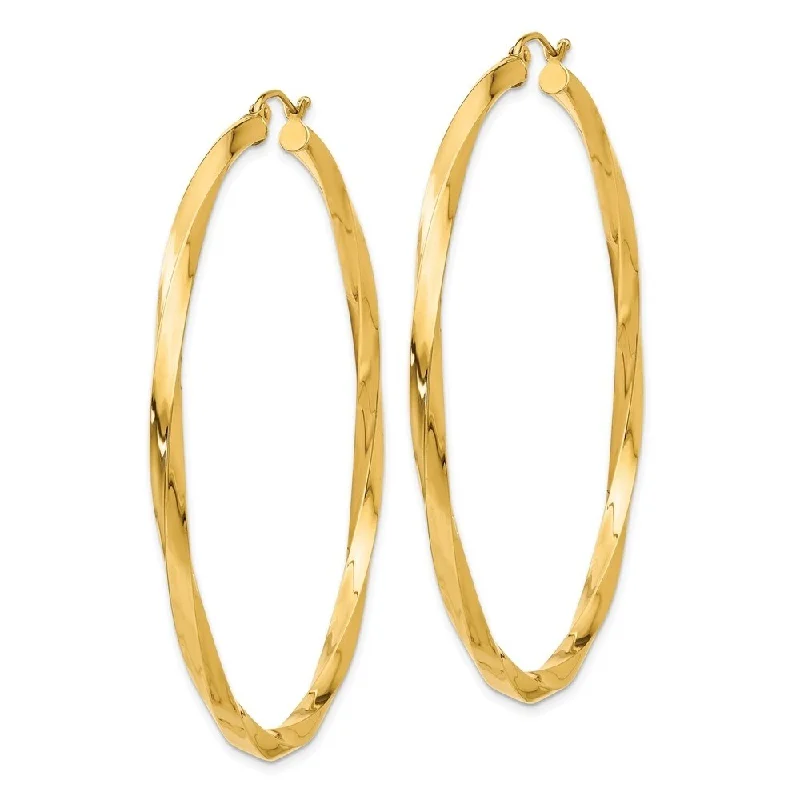 Diamond2Deal 14K Yellow Gold Twisted Hoop Earrings (L-60 mm, W-60 mm)