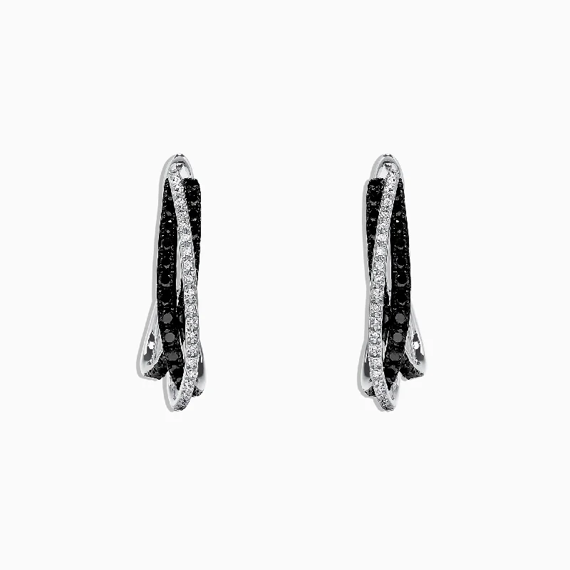 14K White Gold Black and White Diamond Earrings, 0.79 TCW