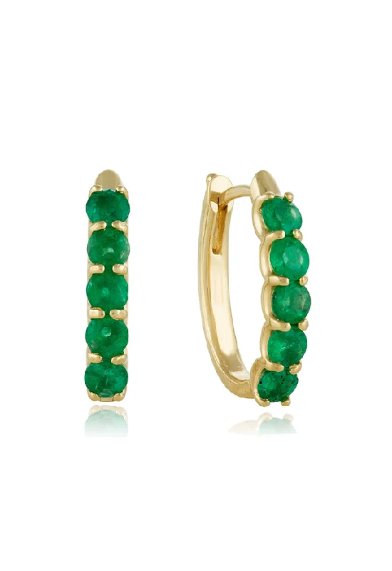 14K Yellow Gold Emerald 3/4" Hoop Earrings, 1.71 TCW