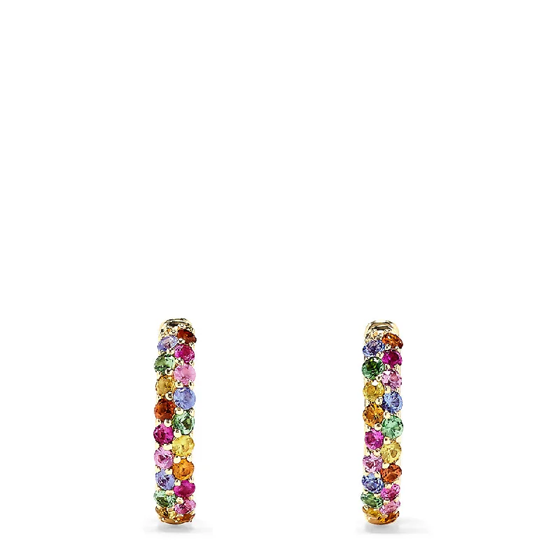 14K Yellow Gold Multi Sapphire and Tsavorite Hoop Earrings, 1.81 TCW