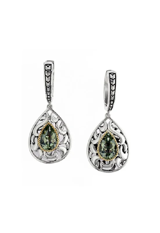 925 Sterling Silver and 18K Gold Green Amethyst Earrings, 2.33 TCW