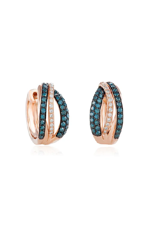 Bella Bleu 14K Rose Gold Blue and White Diamond Earrings, 0.51 TCW