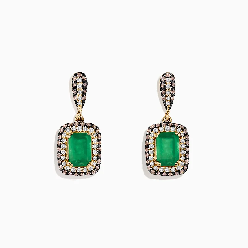 14K Yellow Gold Emerald and Diamond Drop Earrings, 2.51 TCW