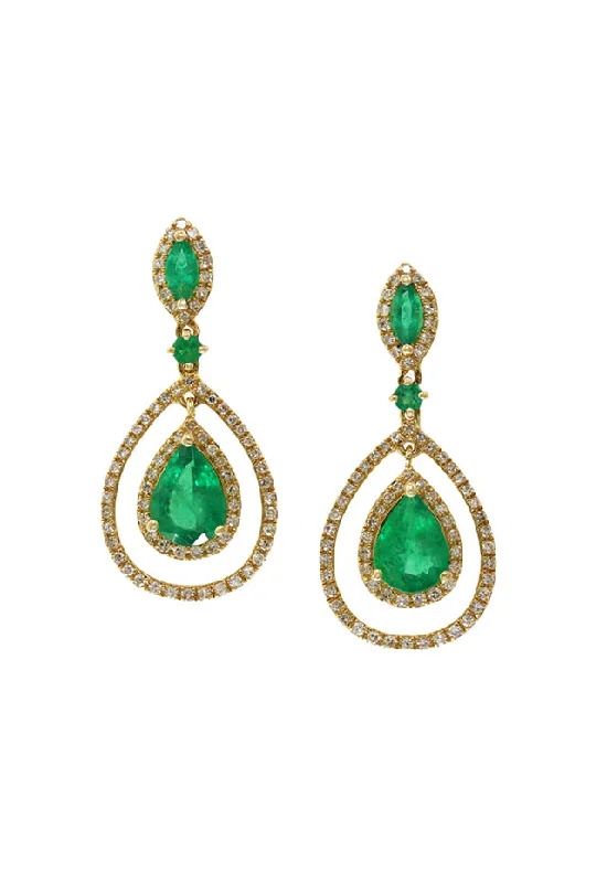 Brasilica 14K Yellow Gold Emerald and Diamond Earrings, 2.88 TCW