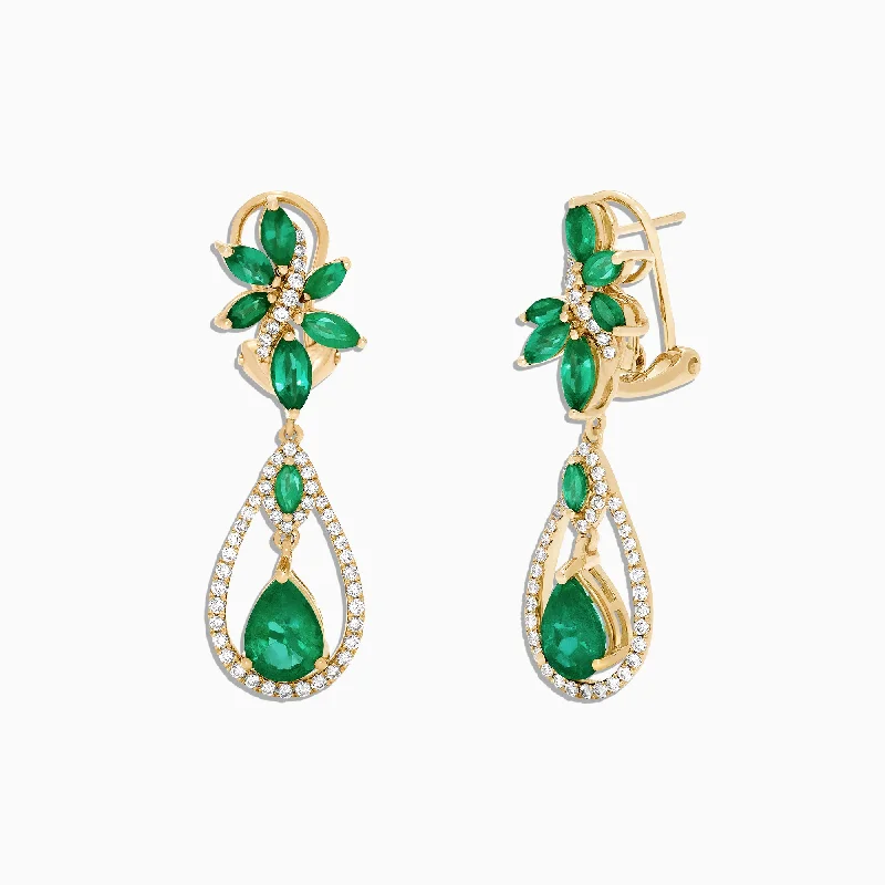 Brasilica 14K Yellow Gold Emerald and Diamond Earrings, 4.62 TCW