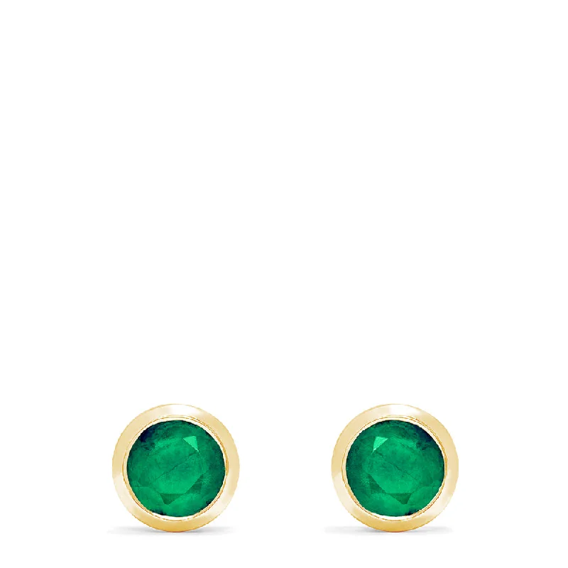 Brasilica 14K Yellow Gold Emerald Stud Earrings, 0.95 TCW