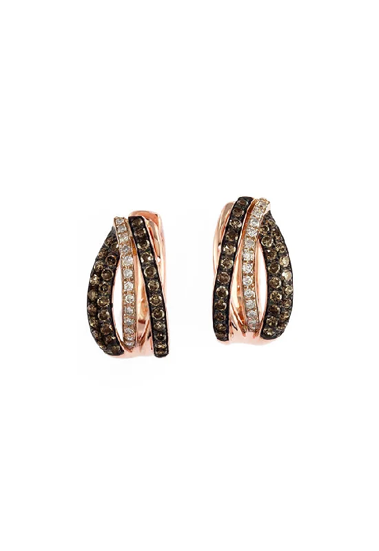 Espresso 14K Rose Gold Brown and White Diamond Hoop Earrings, 0.52 TCW