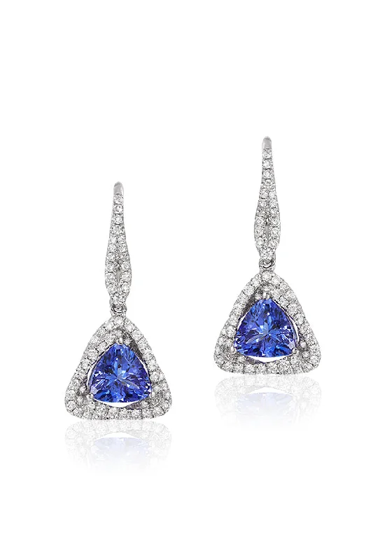 14K White Gold Trillion Tanzanite and Diamond Earrings, 1.62 TCW