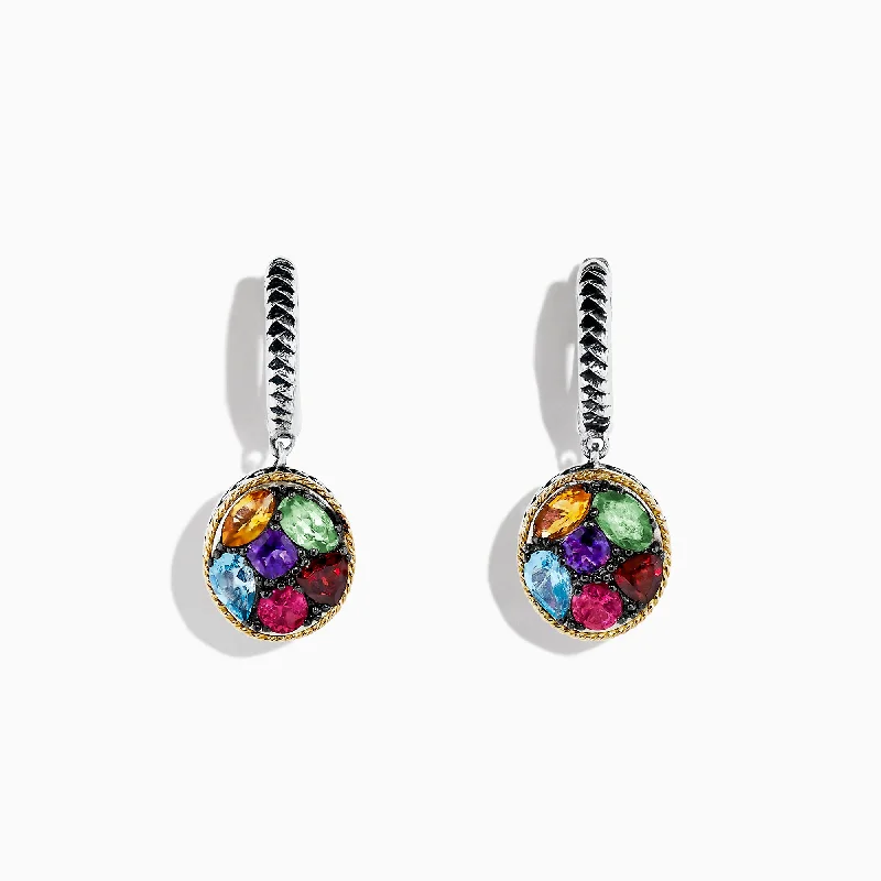 Mosaic Sterling Silver & 18K Gold Multi Gemstone Earrings, 2.75 TCW