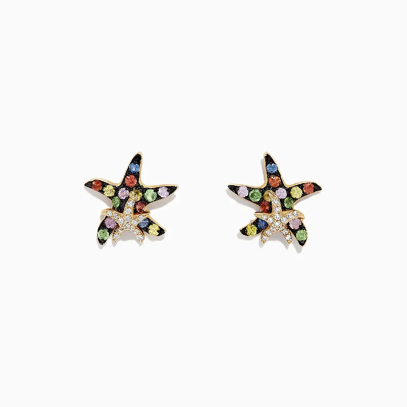 Watercolors 14K Gold Sapphire & Diamond Starfish Stud Earrings, 0.76 TCW