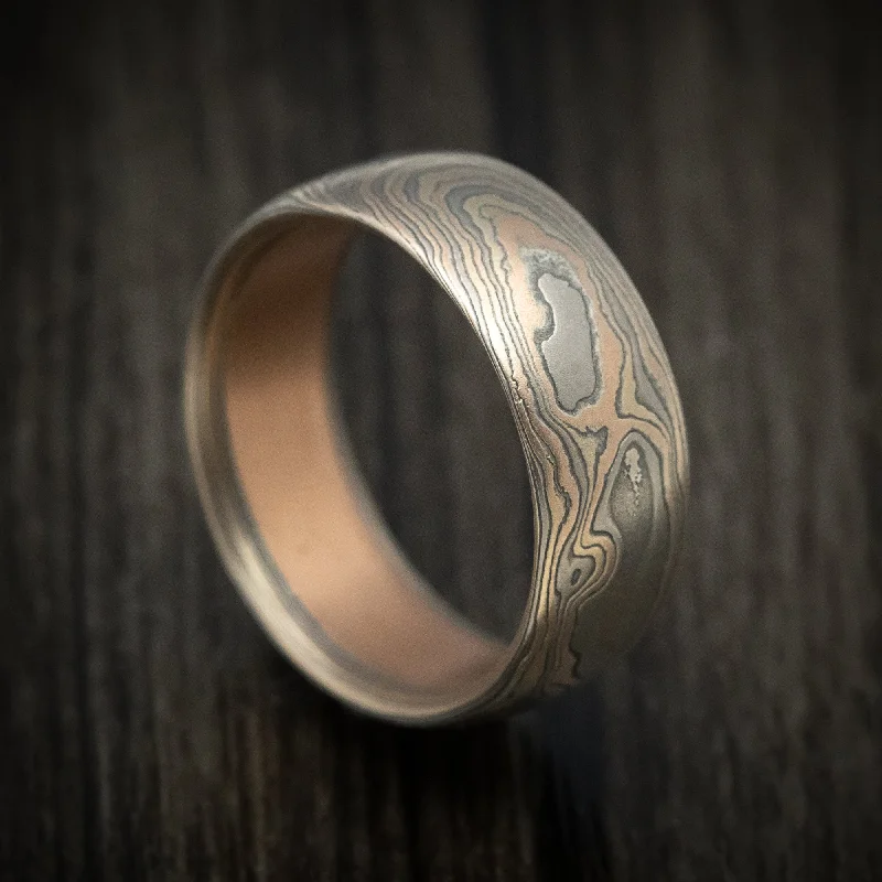 Handmade 14K Mokume Gane Woodgrain Pattern Men's Ring