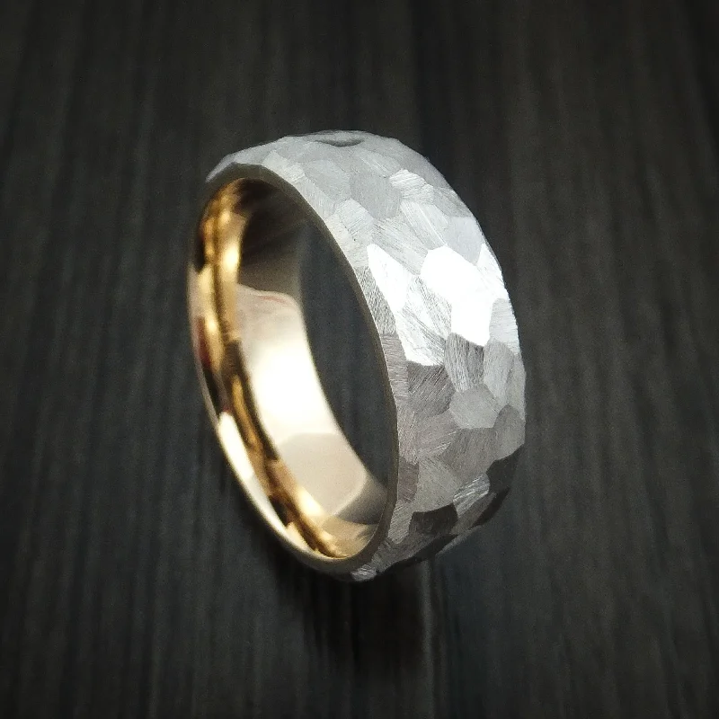 Inconel and 14K Gold Sleeve Men's Ring Rock Hammer Finish Custom Made Band