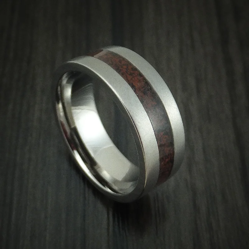 Inconel and Red Dinosaur Bone Men's Ring Custom Made Fossil Band