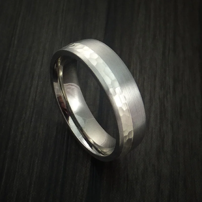 Inconel and Silver Men's Ring Hammered Wedding Band Custom Made