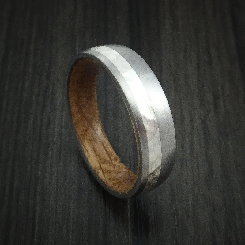 Inconel and Silver Men's Ring with Hardwood Sleeve Hammered Wedding Band Custom Made