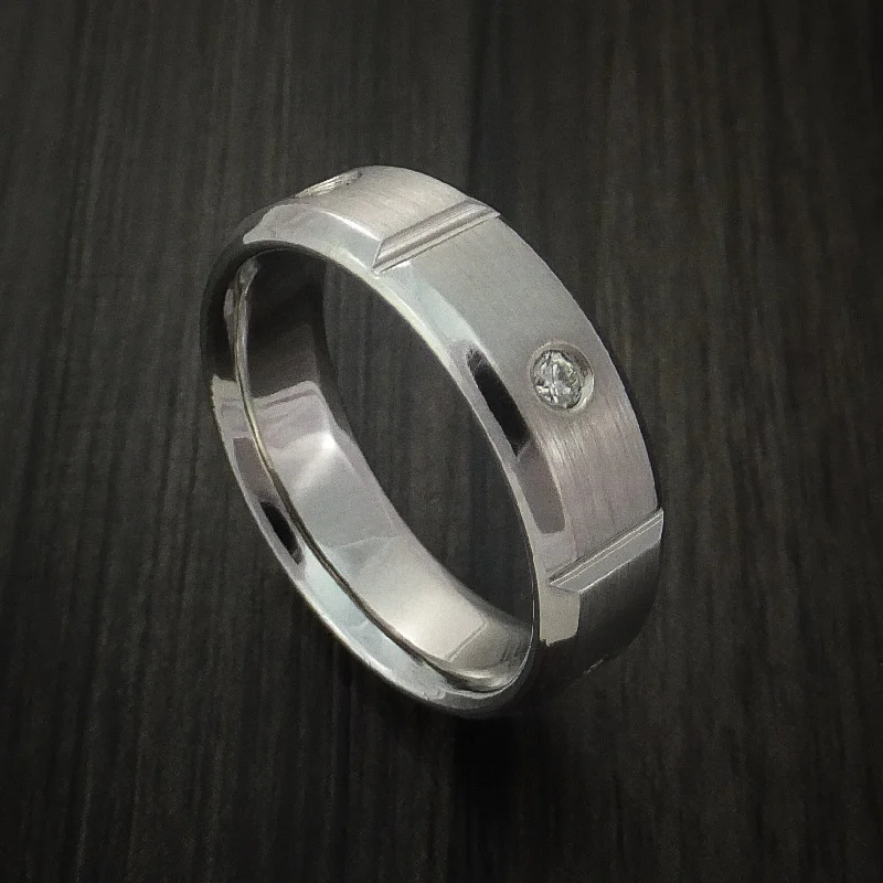 Inconel Five Section Men's Ring with Round Cut Diamonds Custom Made Band