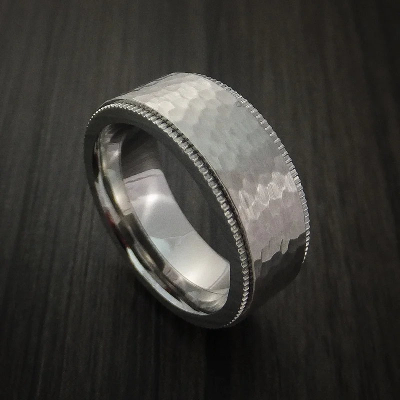 Inconel Hammered Men's Ring with Coin Milled Edge Custom Made Band