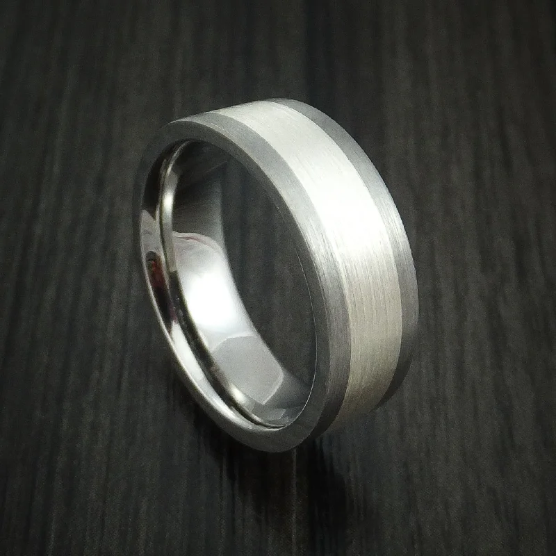 Inconel Men's Ring with Palladium Silver Inlay Custom Made Band