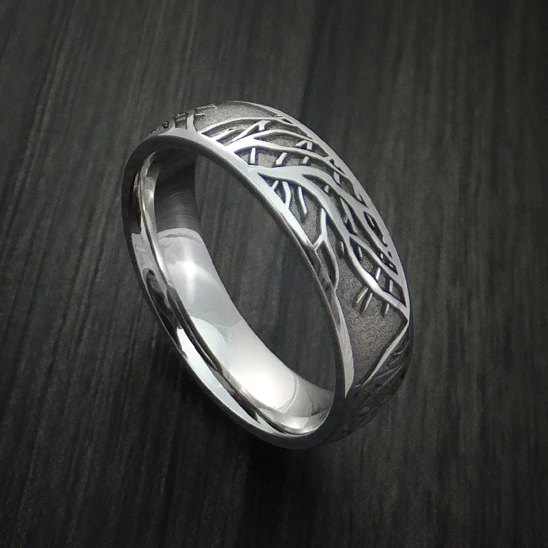 Inconel Men's Ring with Tree Branch Pattern Custom Made Band