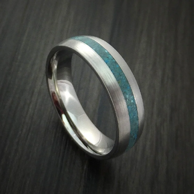 Inconel Men's Ring with Turquoise Inlay Custom Made Band