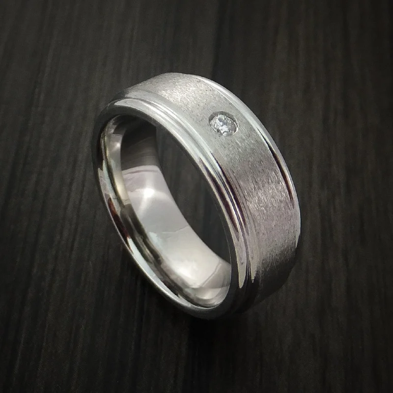 Inconel Satin Finish Men's Ring with a Beautiful Round Diamond