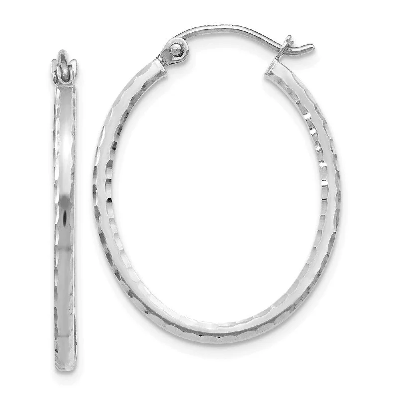 Leslie's 10K White Gold Diamond Cut Hinged Hoop Earrings (L-27 mm, W-21 mm)