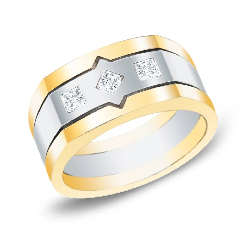 Men's 14k Two-Tone Gold 1/2ct. TW Satin Finish 3-Stone Diamond Wedding Band by Auriya