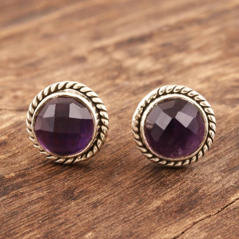 NOVICA Checkerboard in Purple, Amethyst stud earrings - 0.4*0.4