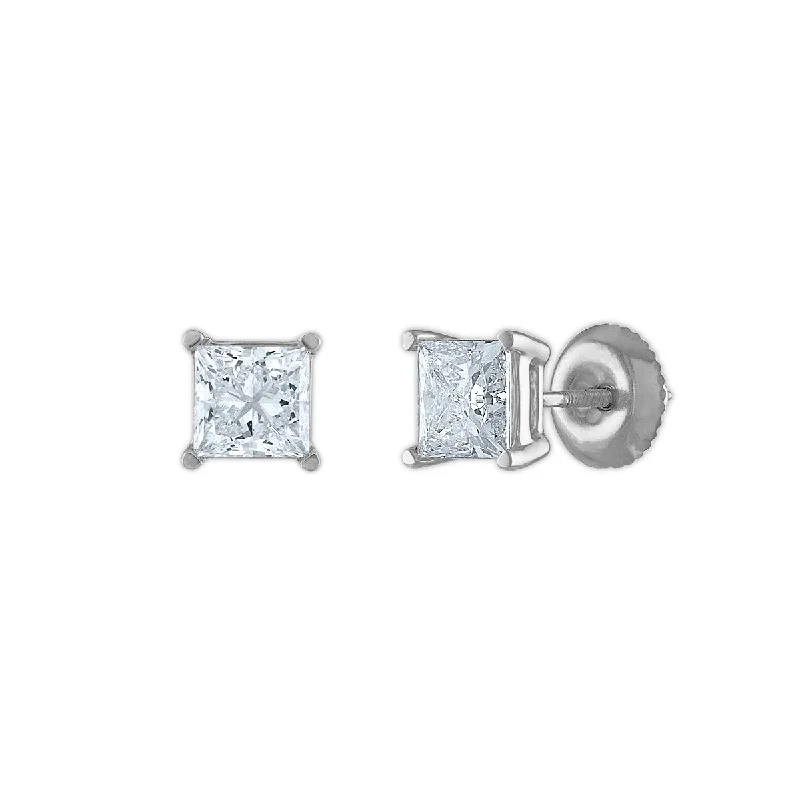 Signature Certificate EcoLove 1-1/2 CTW Princess Cut Lab Grown Diamond Solitaire Stud Earrings in 14KT White Gold