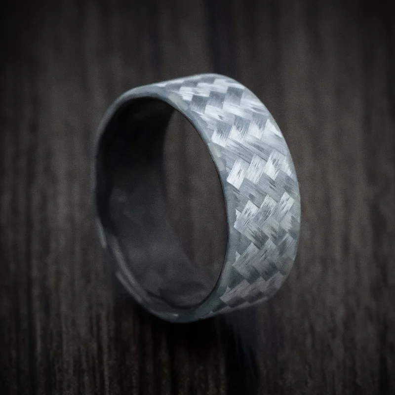 Silver Texalium and Black Carbon Fiber Men's Ring