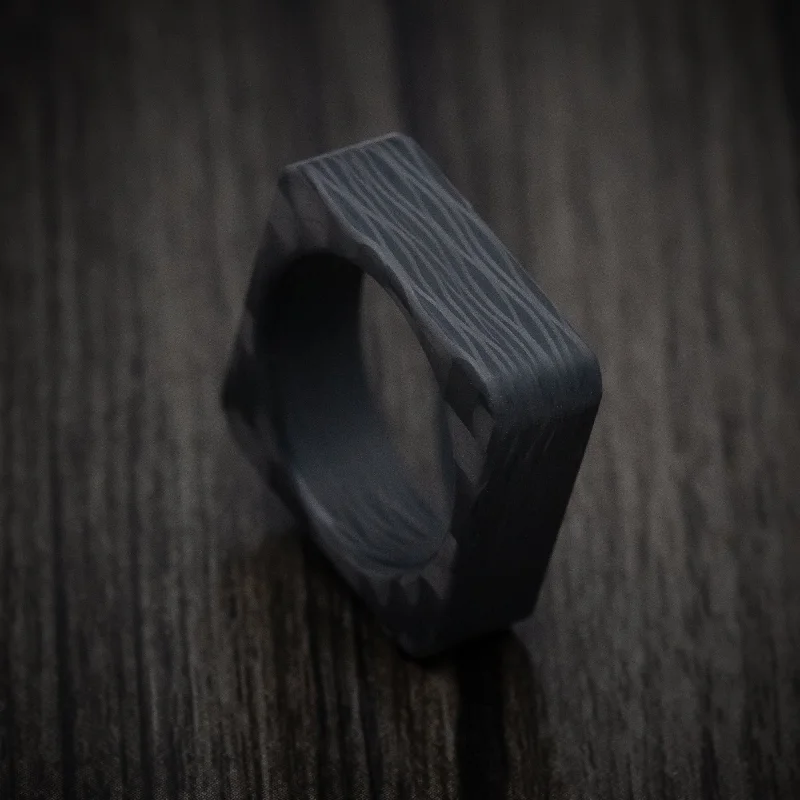 Squared Side-Cut Carbon Fiber Men's Ring